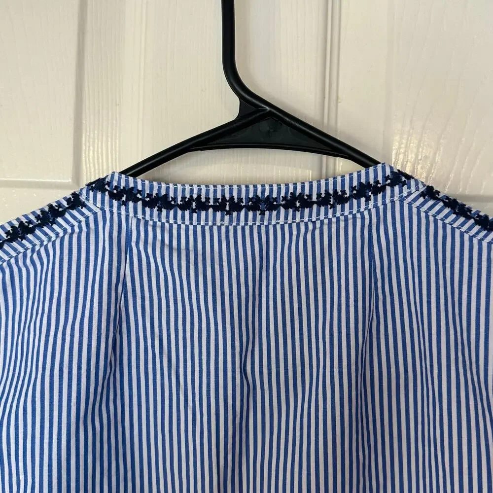 J. Crew Embroidered Striped Poplin Sleeveless Top Size‎ 12 Tassels Preppy Summer